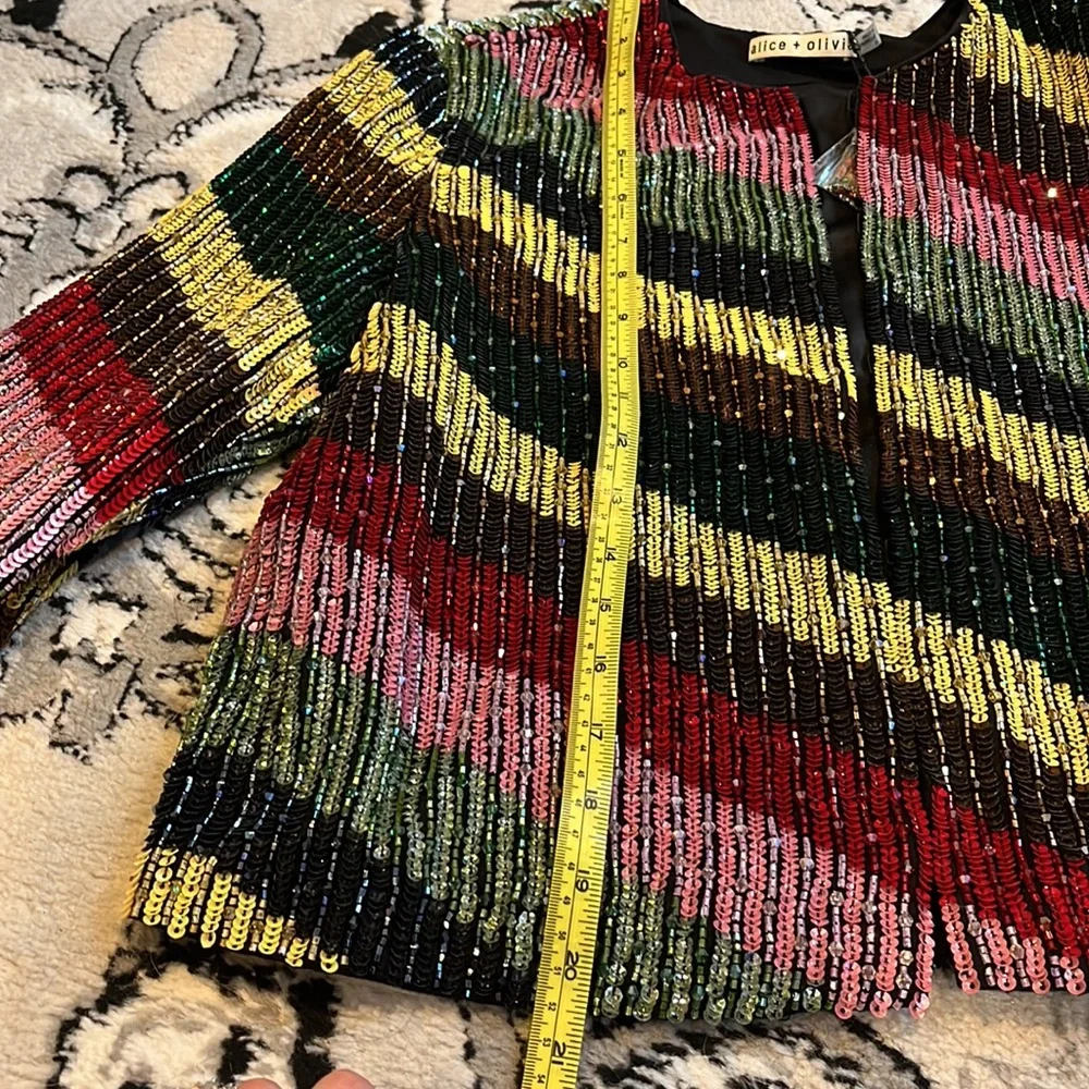 SOLD NWT Alice + Olivia Sequin & Beaded Jacket with Multi Colored Block Small - Picture 8 of 15
